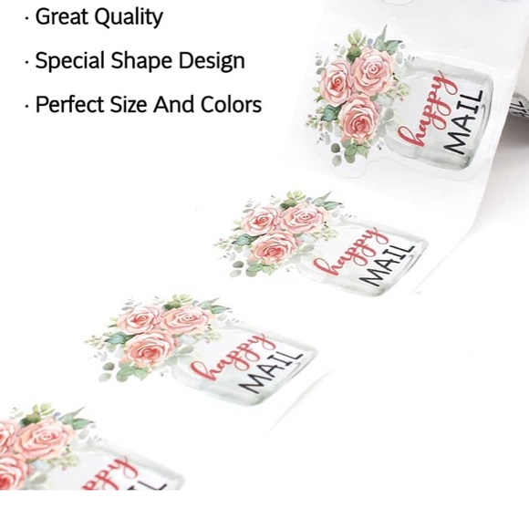 50 Happy Mail Flower mason jar stickers- 2.1 x 1.6 inch - Picture 3 of 3